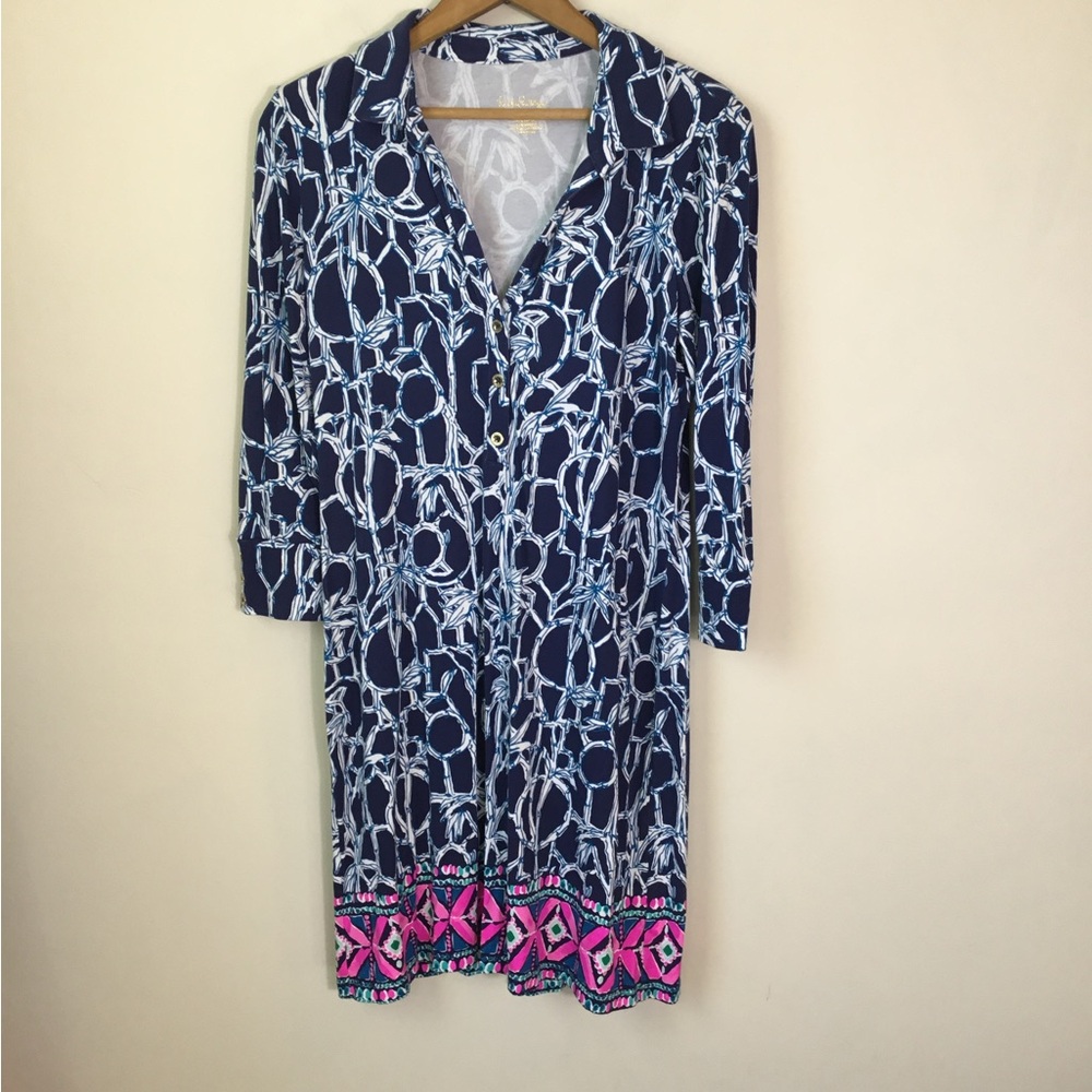 Lilly Pulitzer Ansley High Tide Lucky Bamboo 1/4 Length Sleeve Dress - Picture 2 of 8